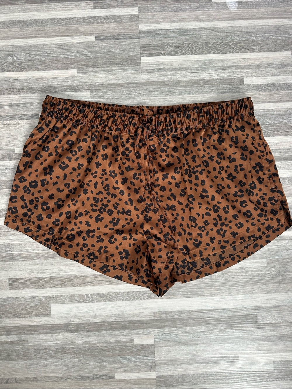 Auden Leopard Print Satin Sleep Shorts - Brown & Black size L